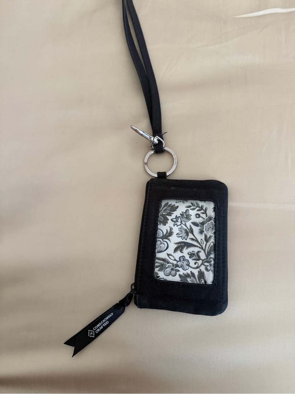 Vera Bradley Zip ID Lanyard New Wallet Solid Black